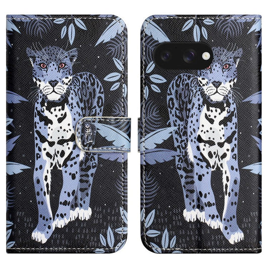 For Google Pixel 9a Case Pattern Print PU Leather Wallet Phone Cover Cross Texture - Leopard