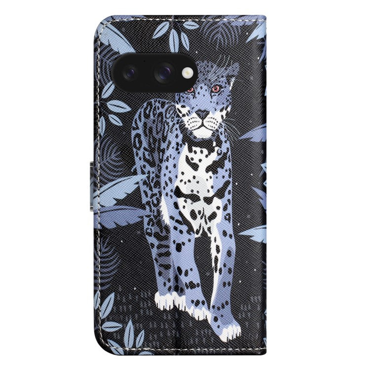 For Google Pixel 9a Case Pattern Print PU Leather Wallet Phone Cover Cross Texture - Leopard