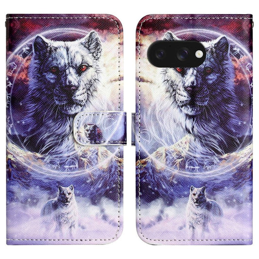 For Google Pixel 9a Case Pattern Print PU Leather Wallet Phone Cover Cross Texture - Snow Wolf