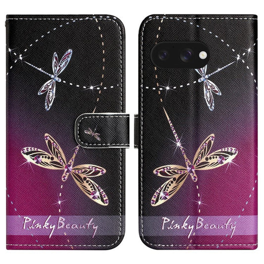 For Google Pixel 9a Case Pattern Print PU Leather Wallet Phone Cover Cross Texture - Dragonfly