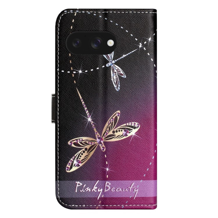 For Google Pixel 9a Case Pattern Print PU Leather Wallet Phone Cover Cross Texture - Dragonfly