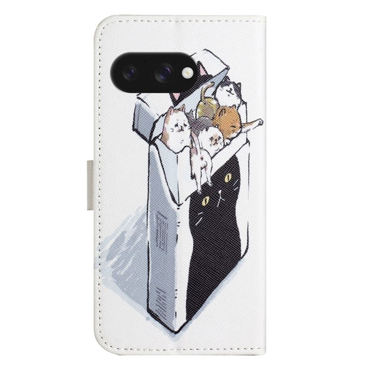 For Google Pixel 9a Case Pattern Print PU Leather Wallet Phone Cover Cross Texture - Cats