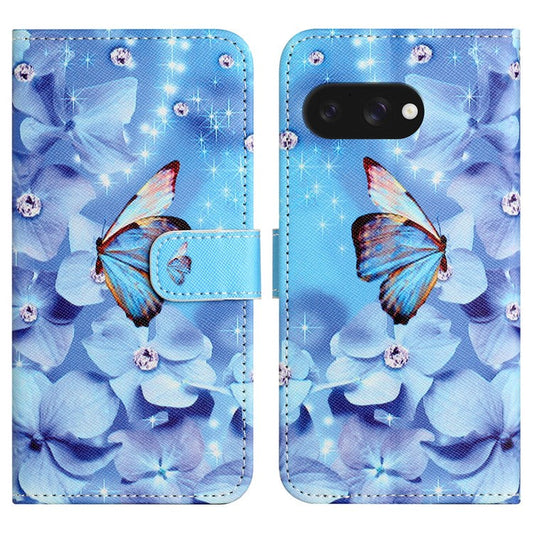 For Google Pixel 9a Case Pattern Print PU Leather Wallet Phone Cover Cross Texture - Flower and Butterfly