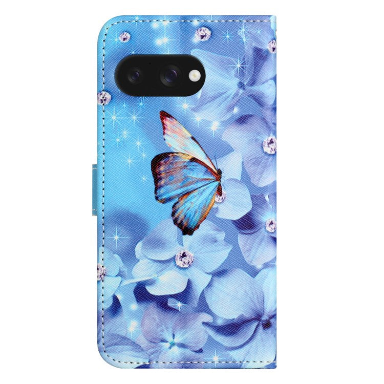 For Google Pixel 9a Case Pattern Print PU Leather Wallet Phone Cover Cross Texture - Flower and Butterfly