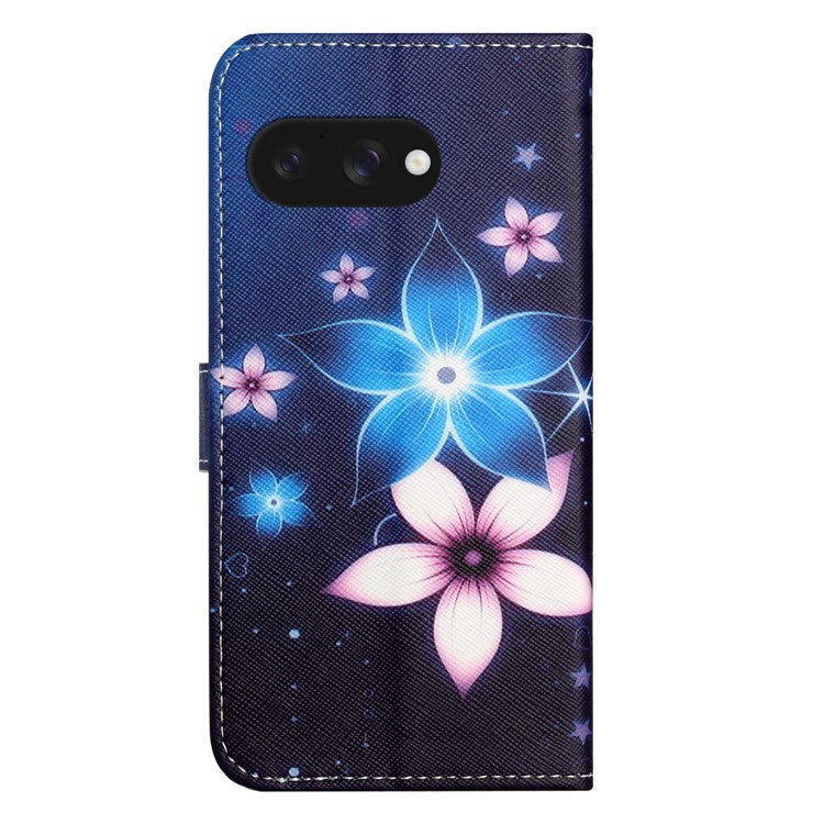 For Google Pixel 9a Case Pattern Print PU Leather Wallet Phone Cover Cross Texture - Blue Flower