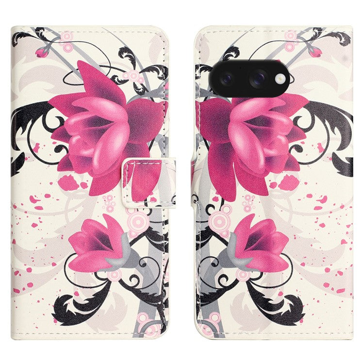 For Google Pixel 9a Case Pattern Print PU Leather Wallet Phone Cover - Lotus