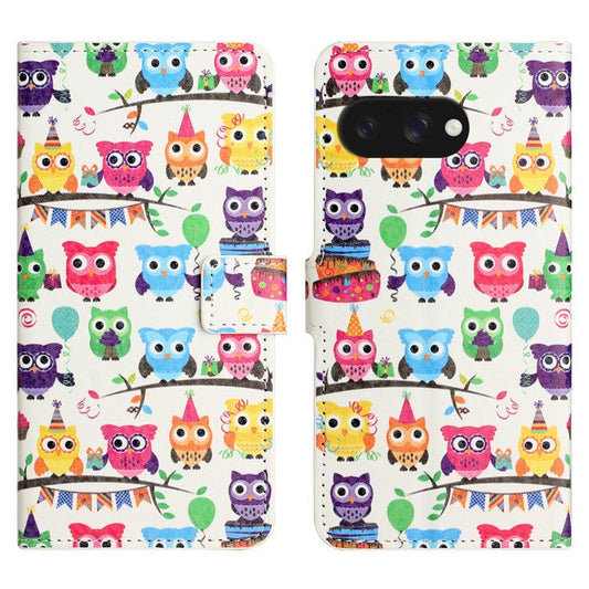 For Google Pixel 9a Case Pattern Print PU Leather Wallet Phone Cover - Owls Sticker