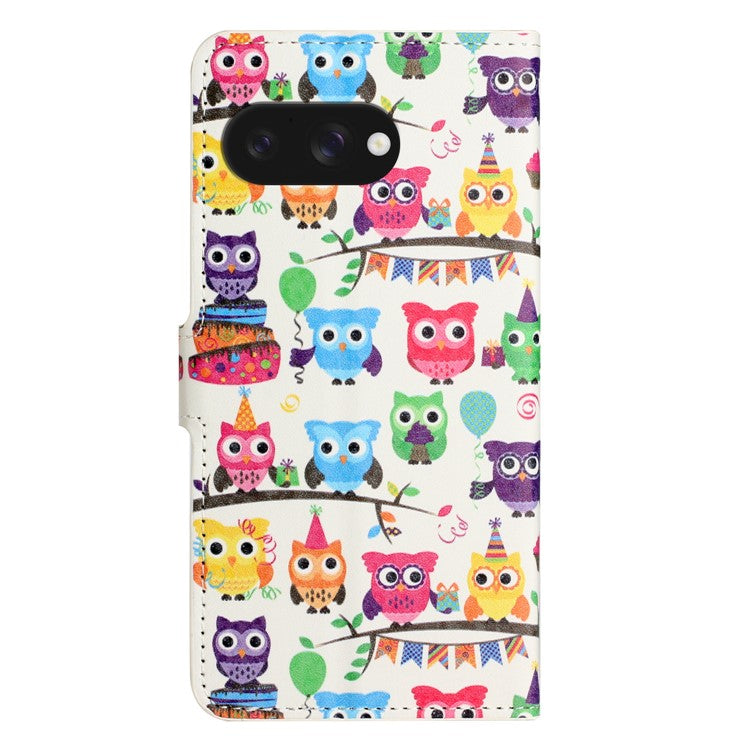 For Google Pixel 9a Case Pattern Print PU Leather Wallet Phone Cover - Owls Sticker