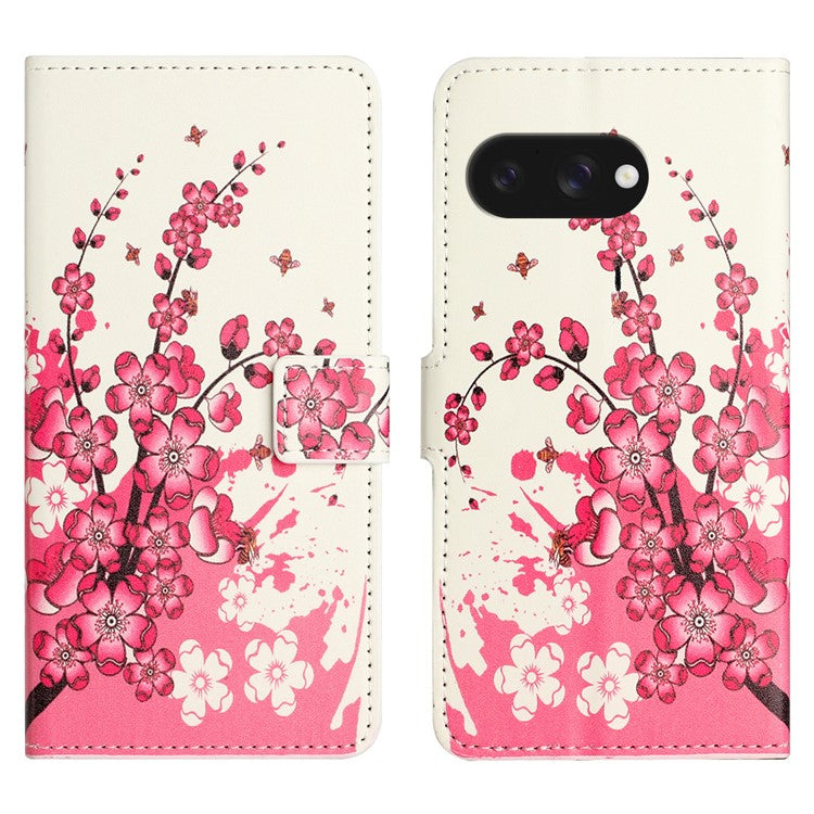For Google Pixel 9a Case Pattern Print PU Leather Wallet Phone Cover - Plum Blossom