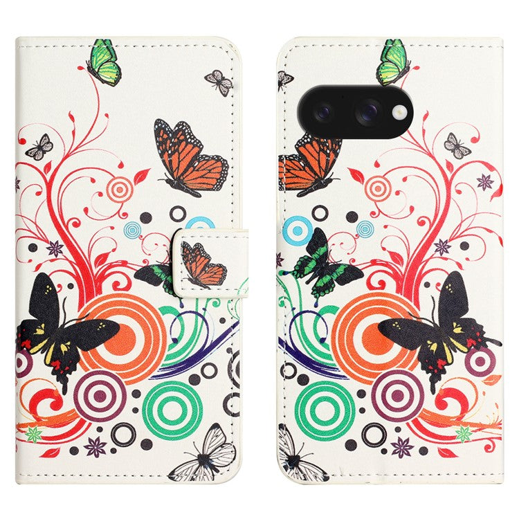 For Google Pixel 9a Case Pattern Print PU Leather Wallet Phone Cover - White Butterfly