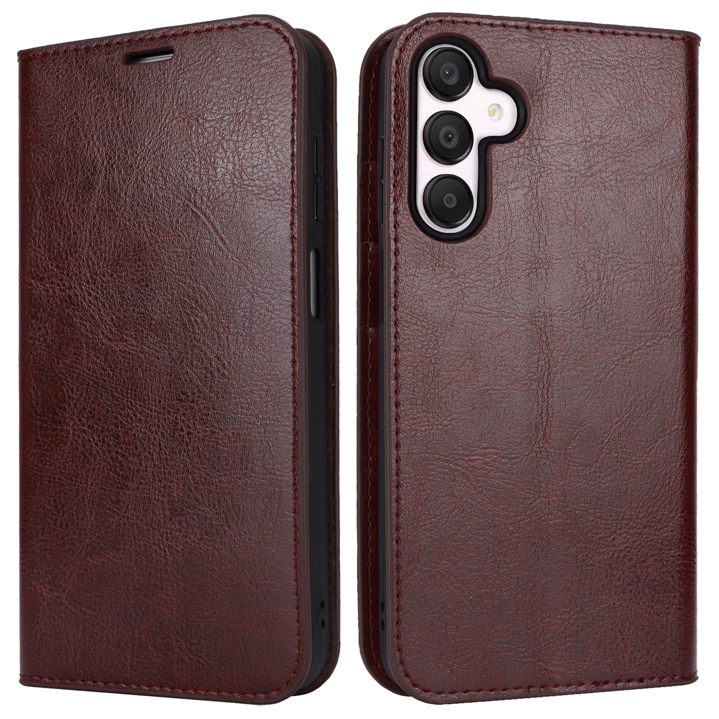 For Samsung Galaxy A16 5G / 4G Case Crazy Horse Texture Split Leather Wallet Phone Cover - Dark Brown