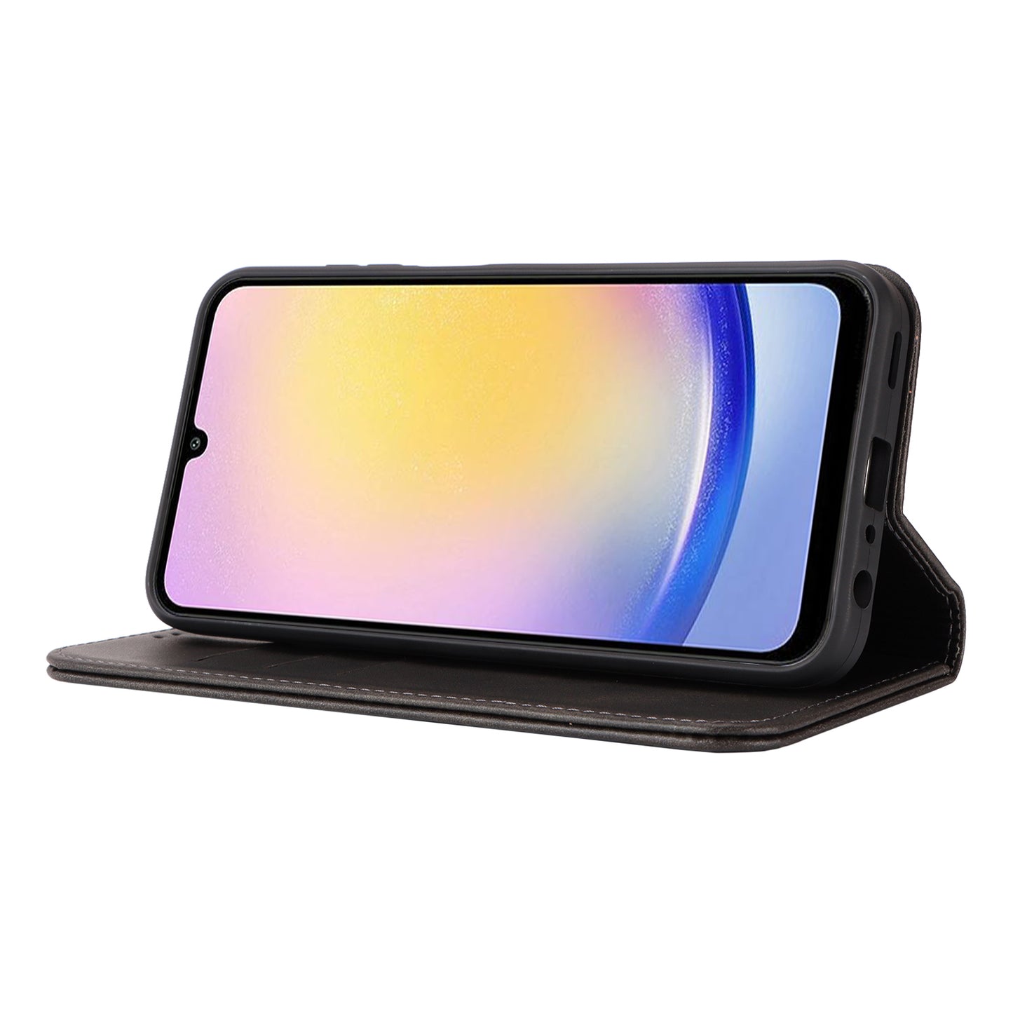 For Samsung Galaxy A16 5G / 4G Case PU Leather Calf Textured Magnetic Closing Smart Phone Cover - Black