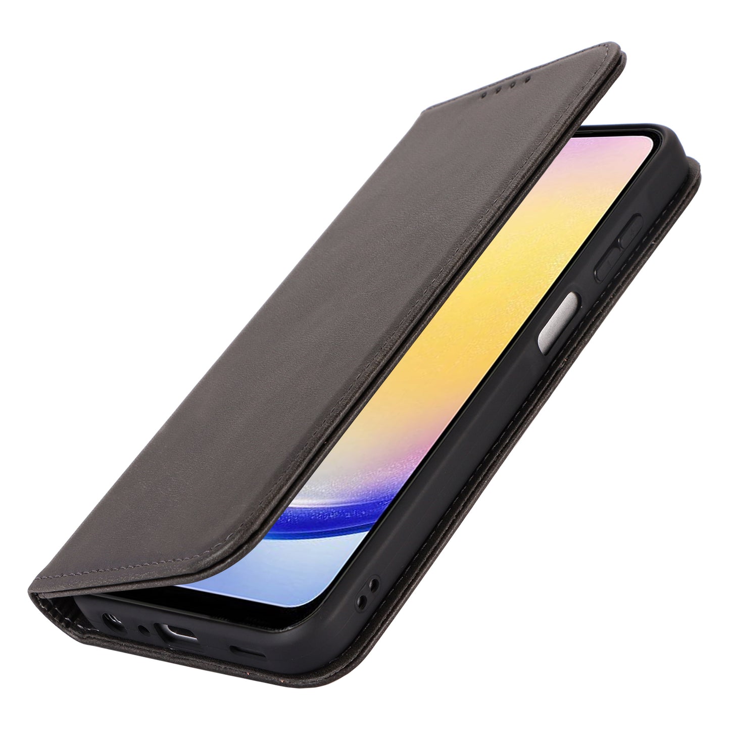 For Samsung Galaxy A16 5G / 4G Case PU Leather Calf Textured Magnetic Closing Smart Phone Cover - Black
