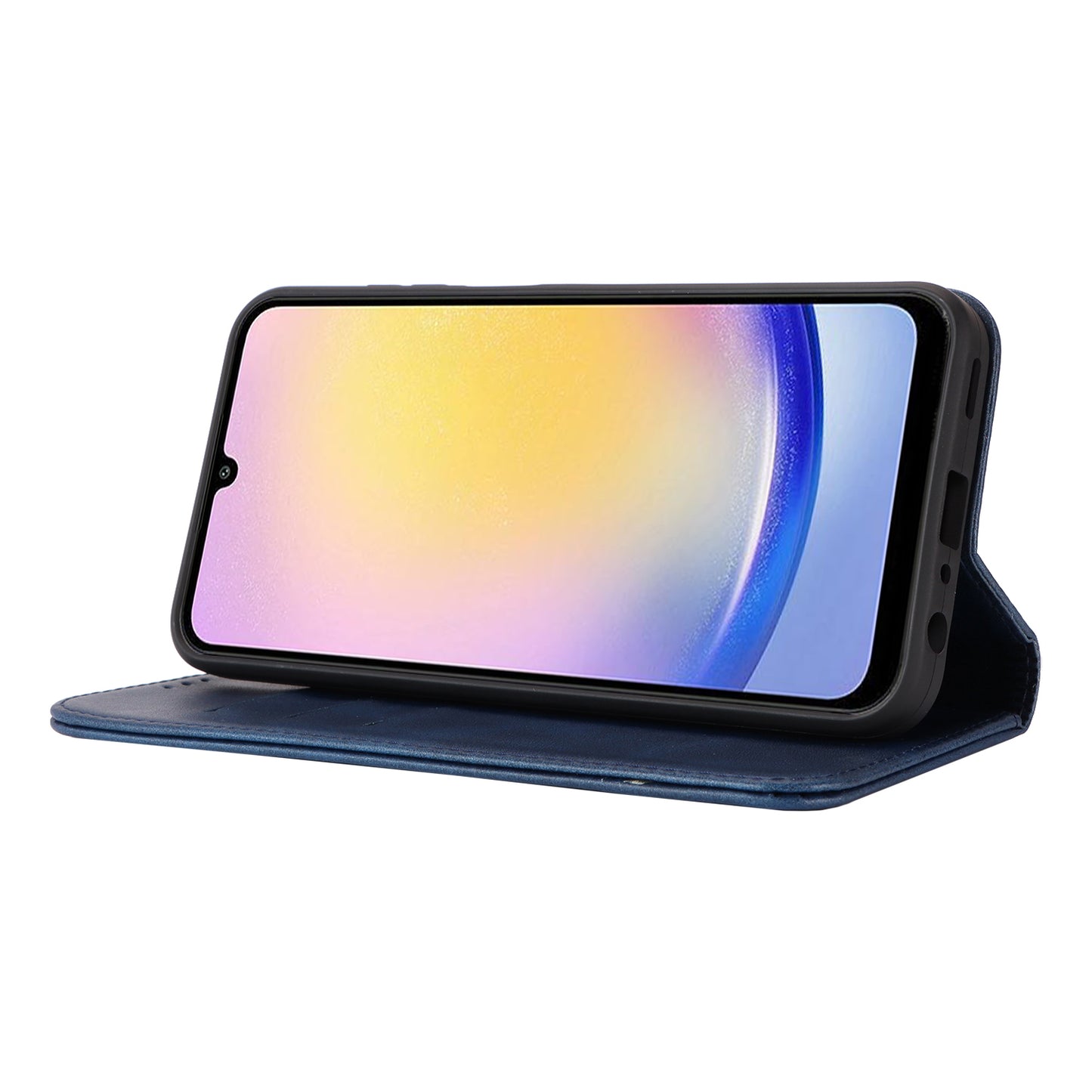 For Samsung Galaxy A16 5G / 4G Case PU Leather Calf Textured Magnetic Closing Smart Phone Cover - Dark Blue