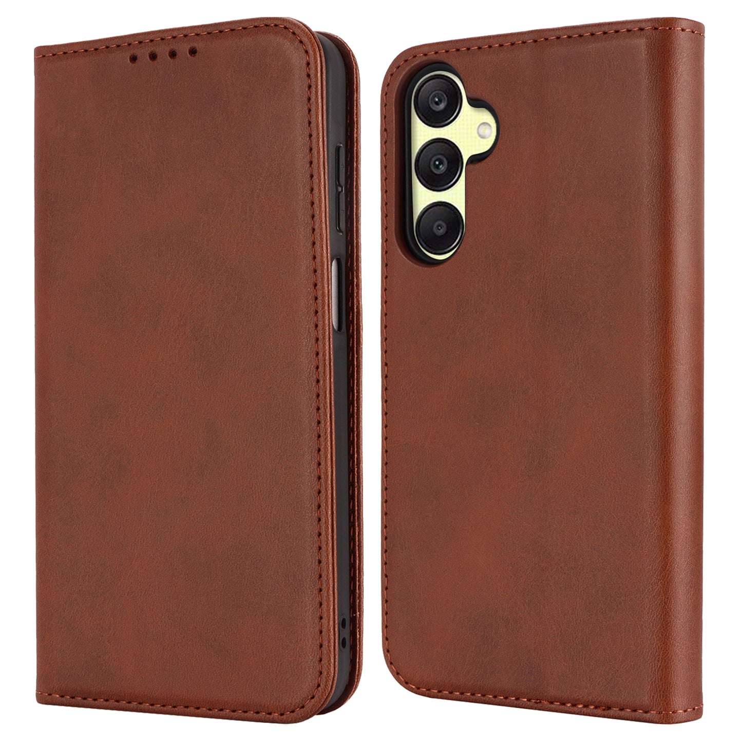 For Samsung Galaxy A16 5G / 4G Case PU Leather Calf Textured Magnetic Closing Smart Phone Cover - Dark Brown