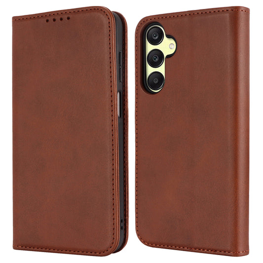 For Samsung Galaxy A16 5G / 4G Case PU Leather Calf Textured Magnetic Closing Smart Phone Cover - Dark Brown