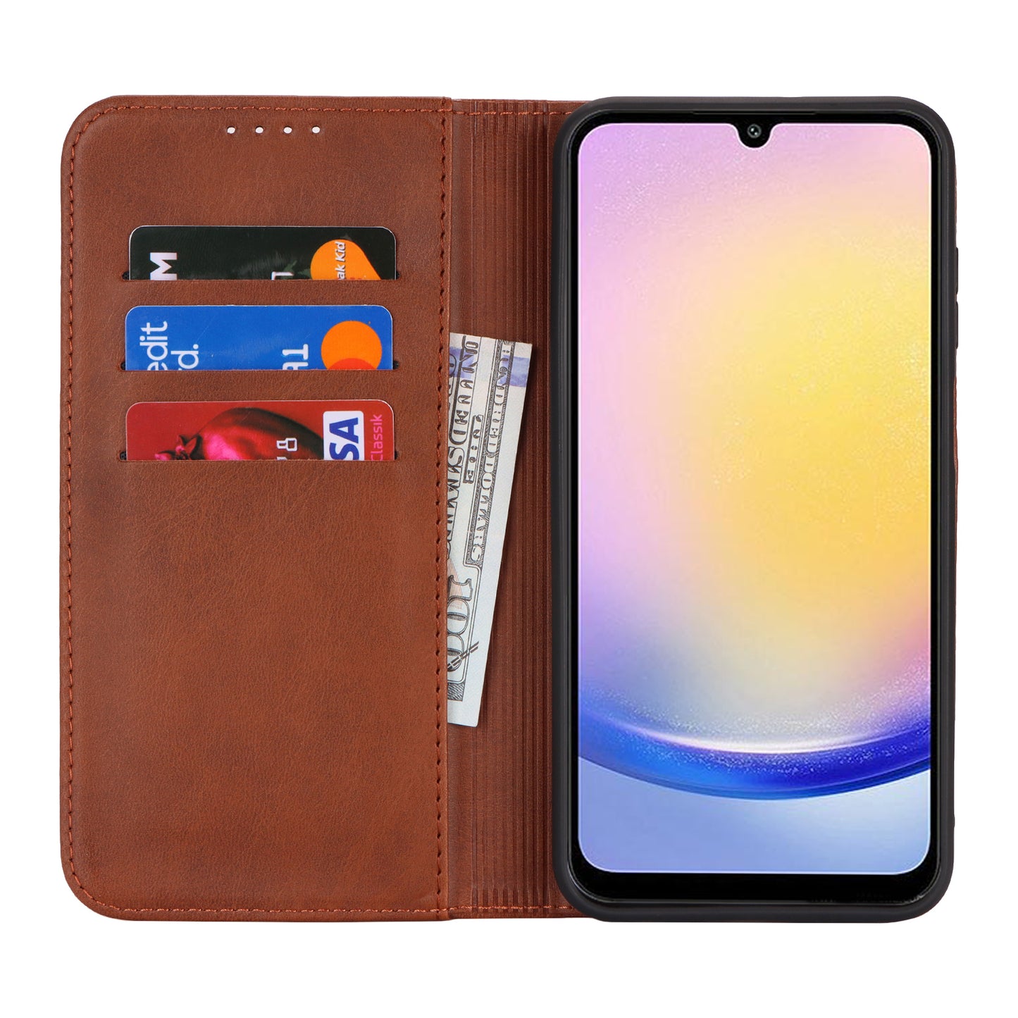 For Samsung Galaxy A16 5G / 4G Case PU Leather Calf Textured Magnetic Closing Smart Phone Cover - Dark Brown