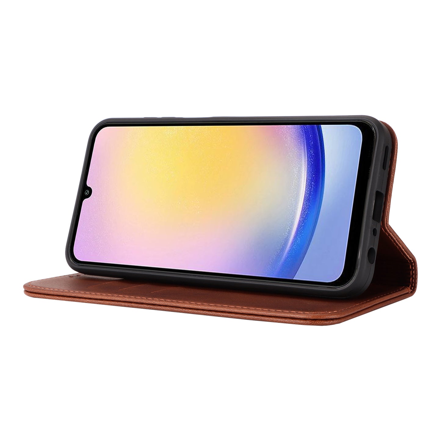 For Samsung Galaxy A16 5G / 4G Case PU Leather Calf Textured Magnetic Closing Smart Phone Cover - Dark Brown