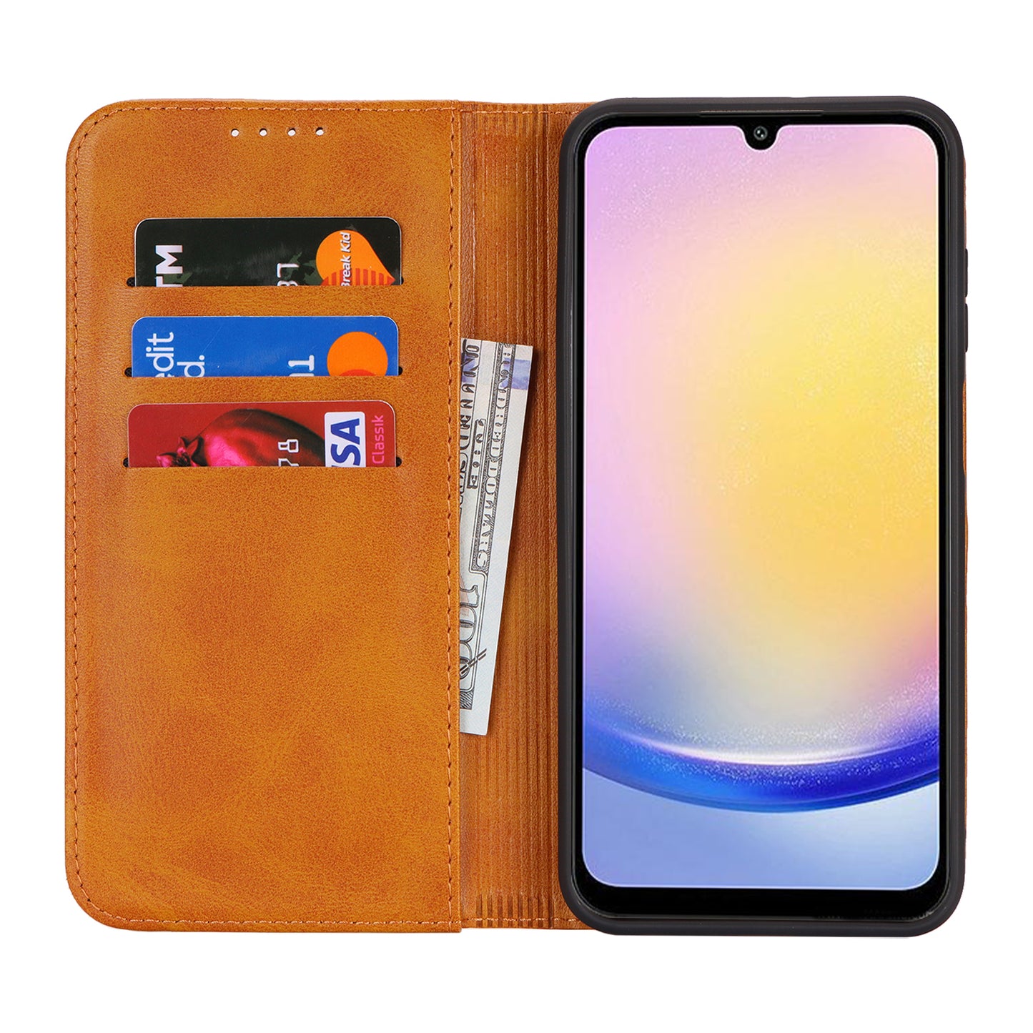 For Samsung Galaxy A16 5G / 4G Case PU Leather Calf Textured Magnetic Closing Smart Phone Cover - Light Brown