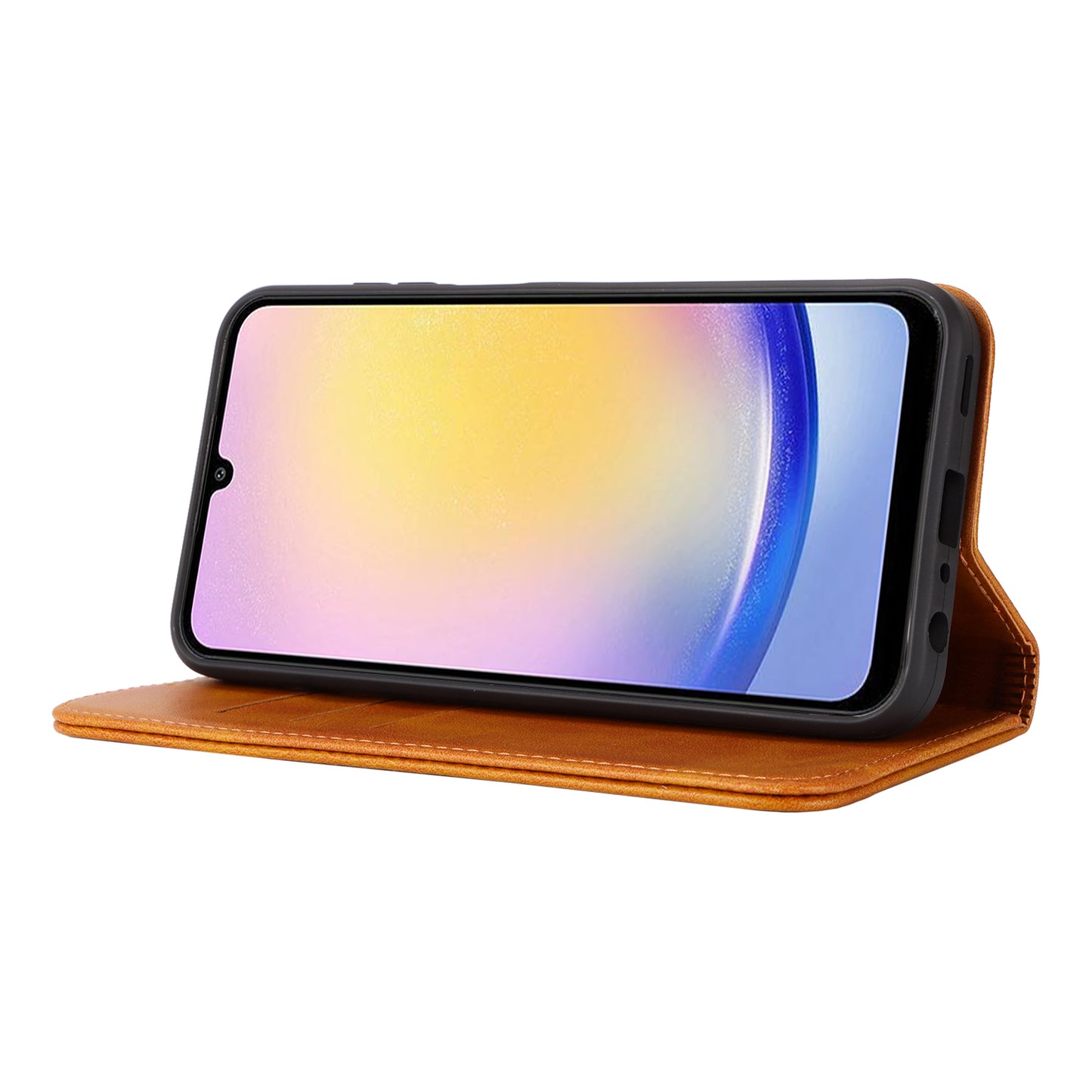 For Samsung Galaxy A16 5G / 4G Case PU Leather Calf Textured Magnetic Closing Smart Phone Cover - Light Brown