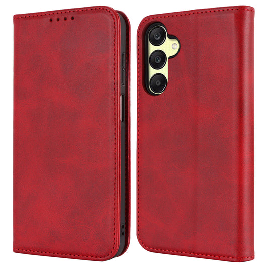 For Samsung Galaxy A16 5G / 4G Case PU Leather Calf Textured Magnetic Closing Smart Phone Cover - Red