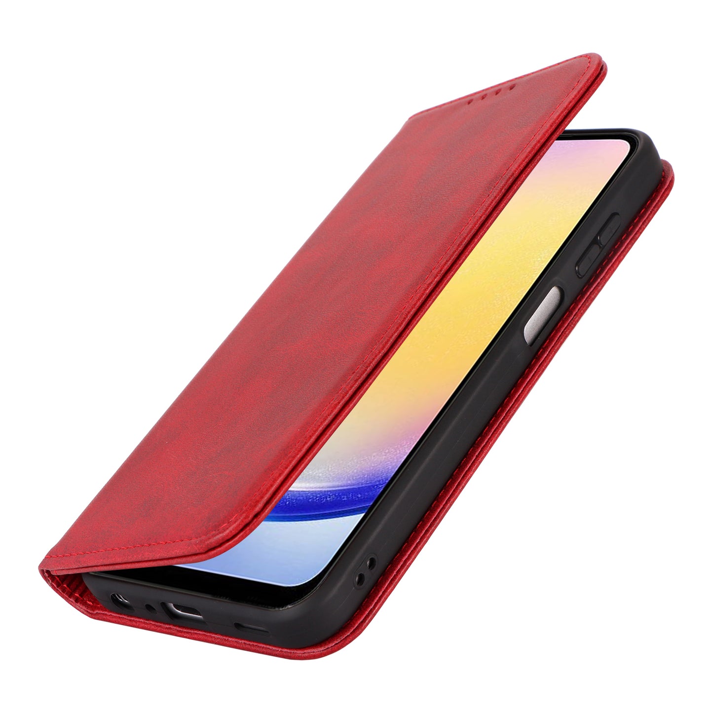 For Samsung Galaxy A16 5G / 4G Case PU Leather Calf Textured Magnetic Closing Smart Phone Cover - Red