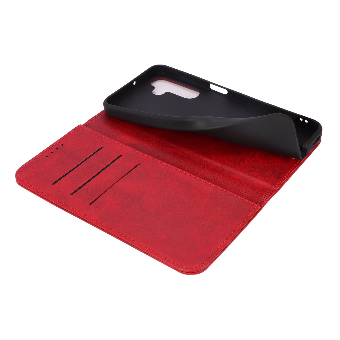 For Samsung Galaxy A16 5G / 4G Case PU Leather Calf Textured Magnetic Closing Smart Phone Cover - Red