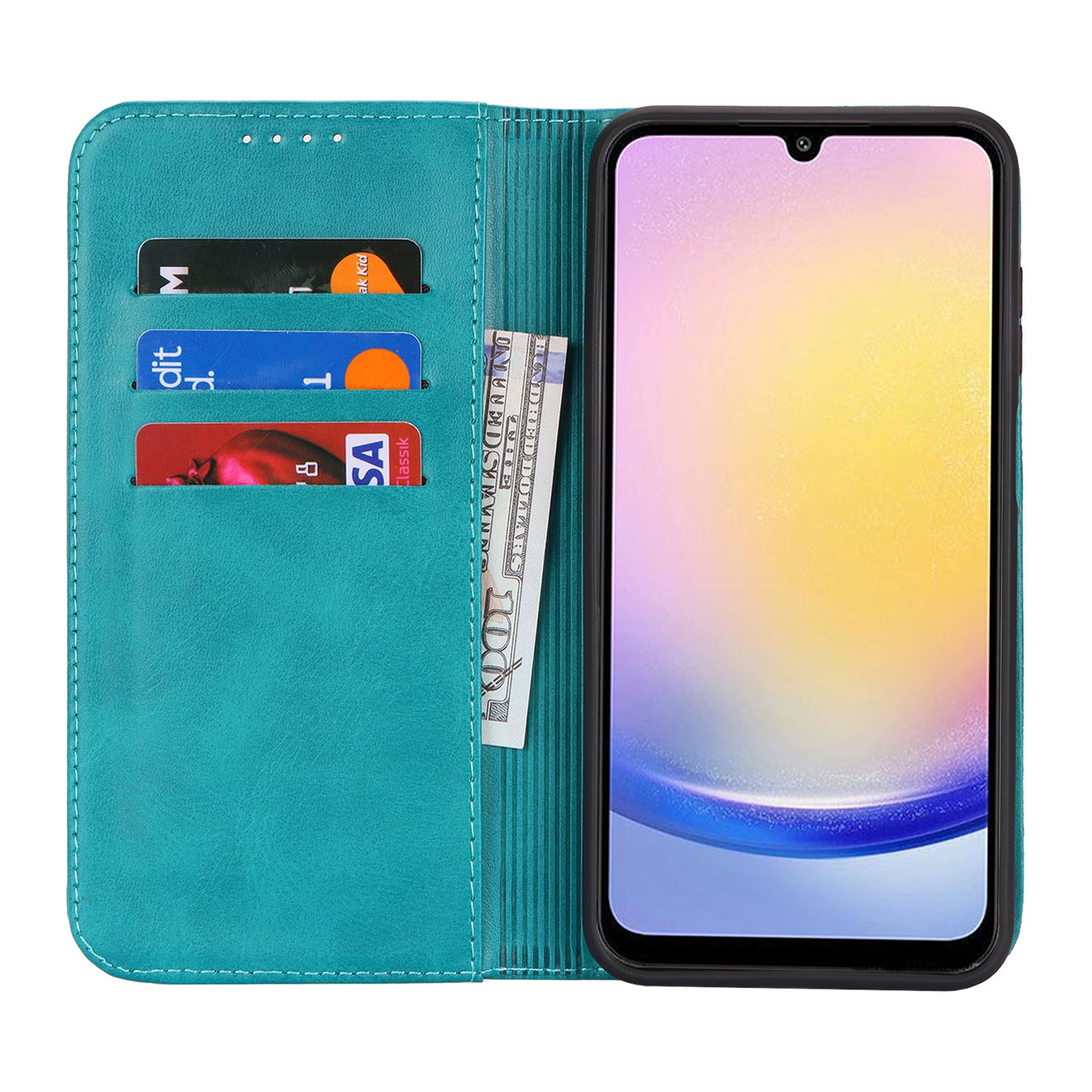 For Samsung Galaxy A16 5G / 4G Case PU Leather Calf Textured Magnetic Closing Smart Phone Cover - Sky Blue