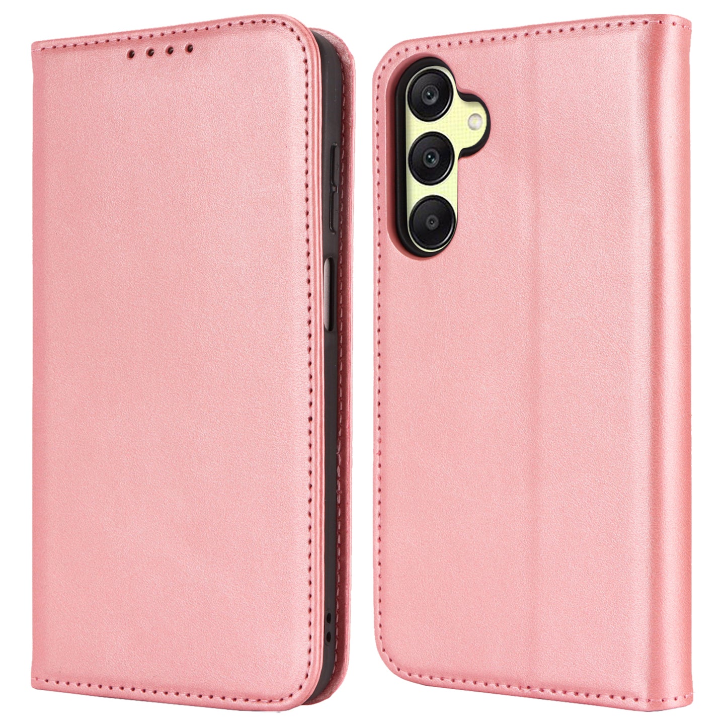 For Samsung Galaxy A16 5G / 4G Case PU Leather Calf Textured Magnetic Closing Smart Phone Cover - Rose Gold