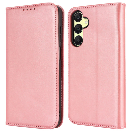 For Samsung Galaxy A16 5G / 4G Case PU Leather Calf Textured Magnetic Closing Smart Phone Cover - Rose Gold