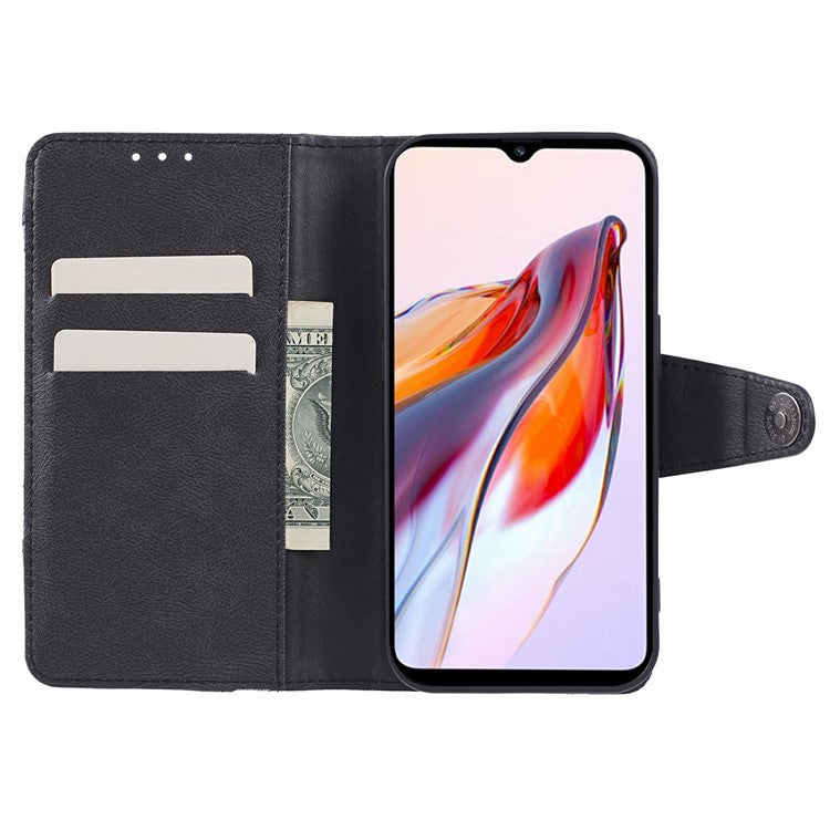 For Xiaomi Poco C75 4G / Redmi 14R 5G / 14C 4G Case Splicing Texture Leather Phone Cover Viewing Stand - Black