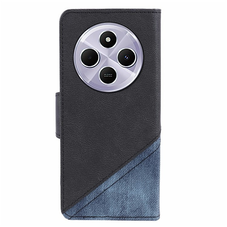 For Xiaomi Poco C75 4G / Redmi 14R 5G / 14C 4G Case Splicing Texture Leather Phone Cover Viewing Stand - Black