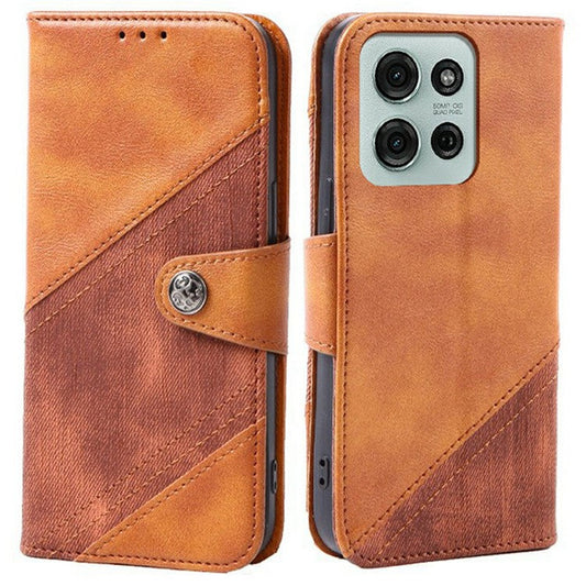 For Motorola Moto G75 5G Case Splicing Texture Leather Phone Cover Viewing Stand - Brown