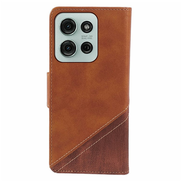 For Motorola Moto G75 5G Case Splicing Texture Leather Phone Cover Viewing Stand - Brown