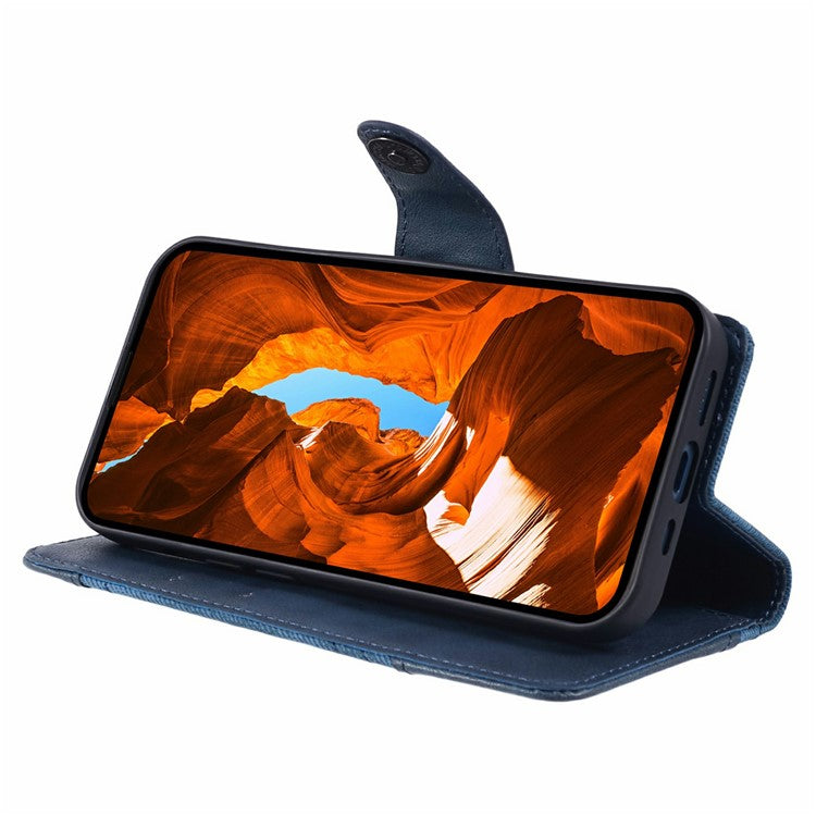 For Motorola Moto G75 5G Case Splicing Texture Leather Phone Cover Viewing Stand - Dark Blue