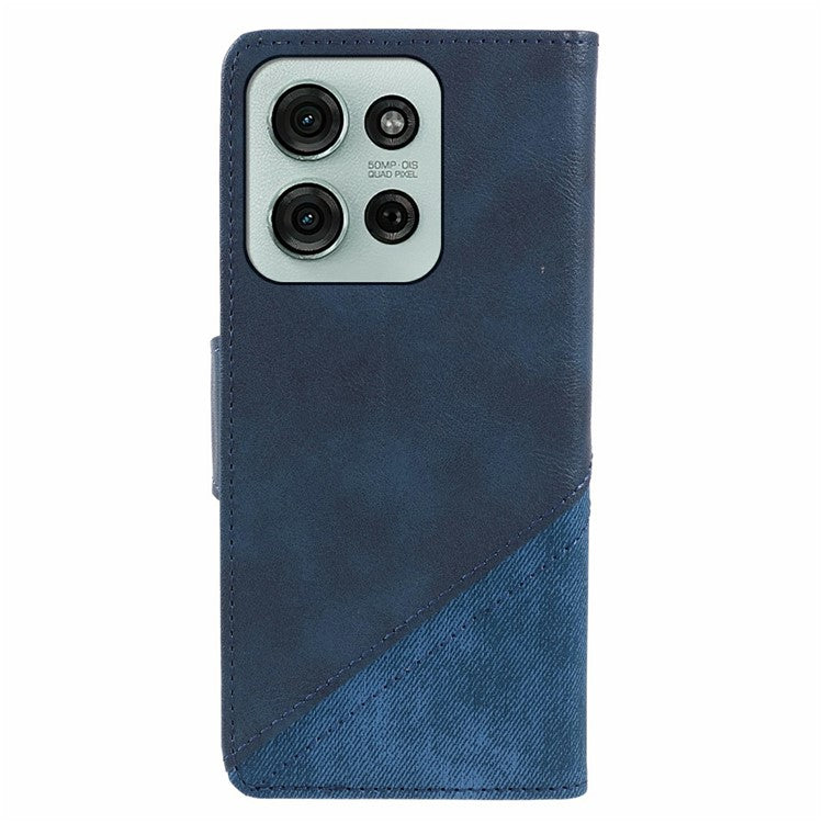 For Motorola Moto G75 5G Case Splicing Texture Leather Phone Cover Viewing Stand - Dark Blue
