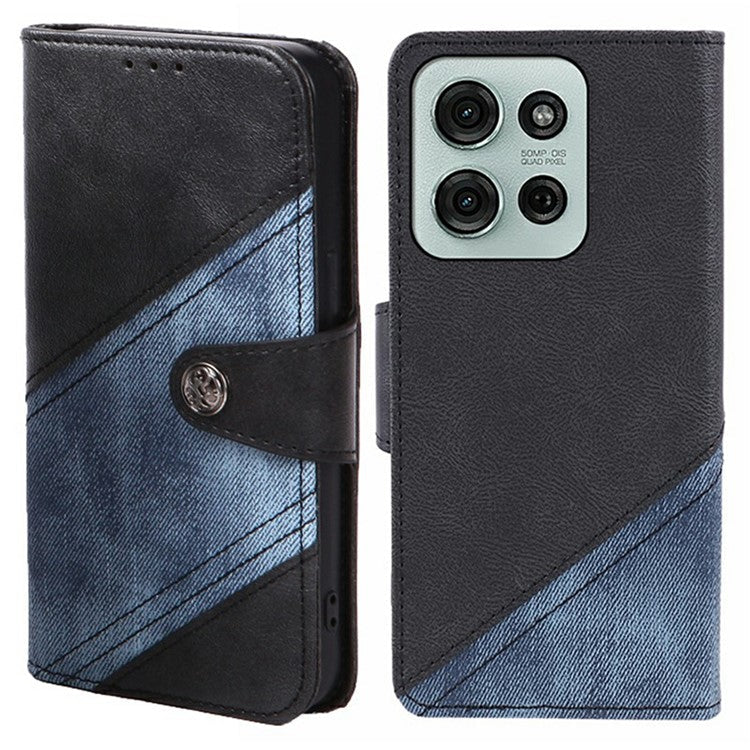 For Motorola Moto G75 5G Case Splicing Texture Leather Phone Cover Viewing Stand - Black