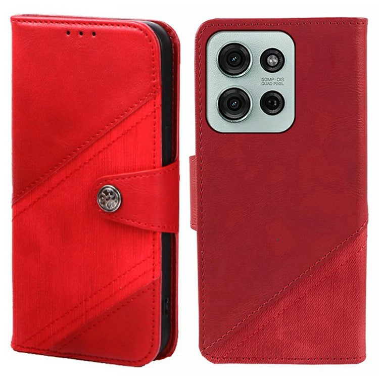For Motorola Moto G75 5G Case Splicing Texture Leather Phone Cover Viewing Stand - Red