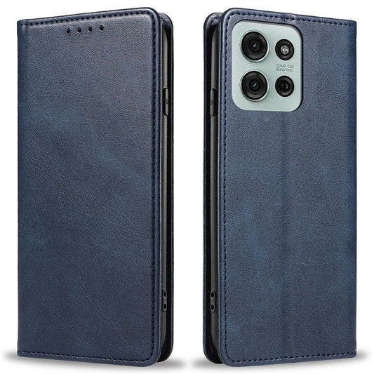 For Motorola Moto G75 5G Case Strong Magnetic PU Leather Phone Cover Calf Texture - Blue