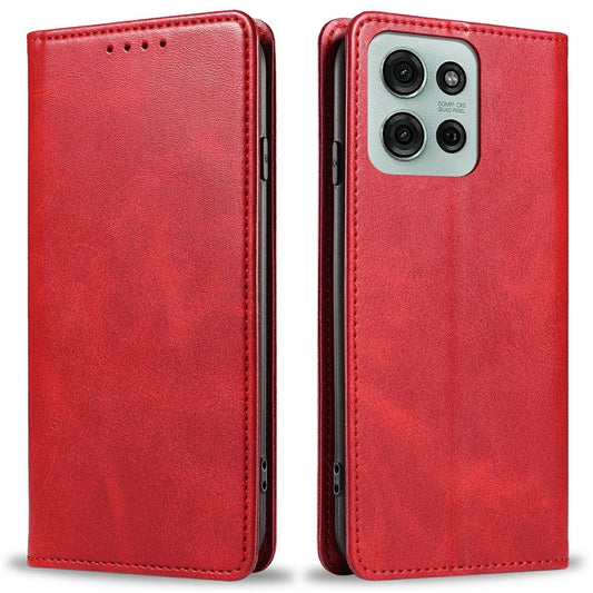 For Motorola Moto G75 5G Case Strong Magnetic PU Leather Phone Cover Calf Texture - Red