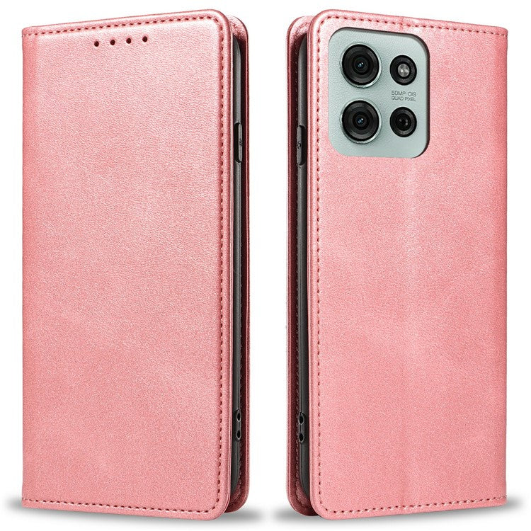 For Motorola Moto G75 5G Case Strong Magnetic PU Leather Phone Cover Calf Texture - Rose Gold