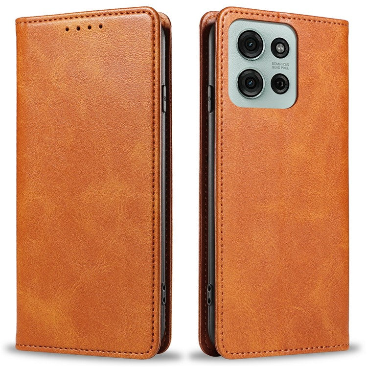 For Motorola Moto G75 5G Case Strong Magnetic PU Leather Phone Cover Calf Texture - Khaki