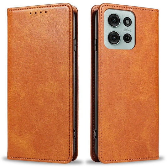 For Motorola Moto G75 5G Case Strong Magnetic PU Leather Phone Cover Calf Texture - Khaki