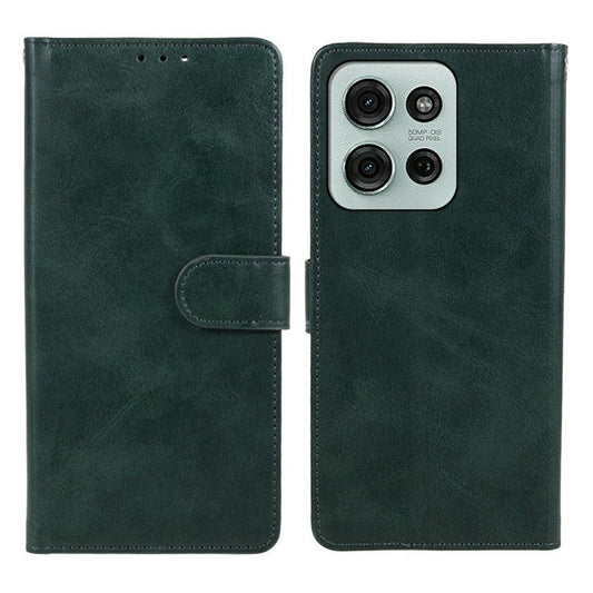 For Motorola Moto G75 5G Case PU Leather Wallet Protective Phone Cover Calf Texture - Midnight Green