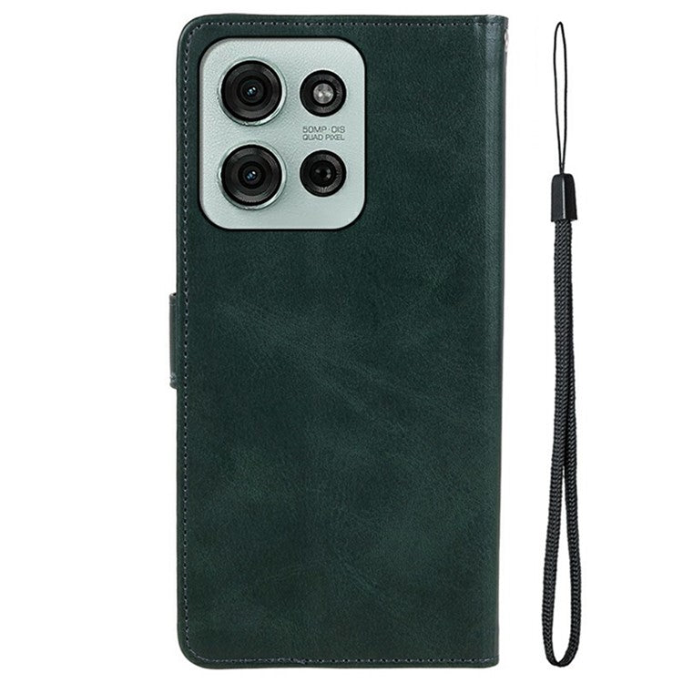 For Motorola Moto G75 5G Case PU Leather Wallet Protective Phone Cover Calf Texture - Midnight Green
