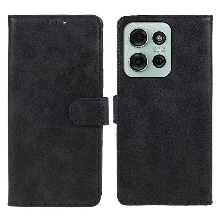 For Motorola Moto G75 5G Case PU Leather Wallet Protective Phone Cover Calf Texture - Black