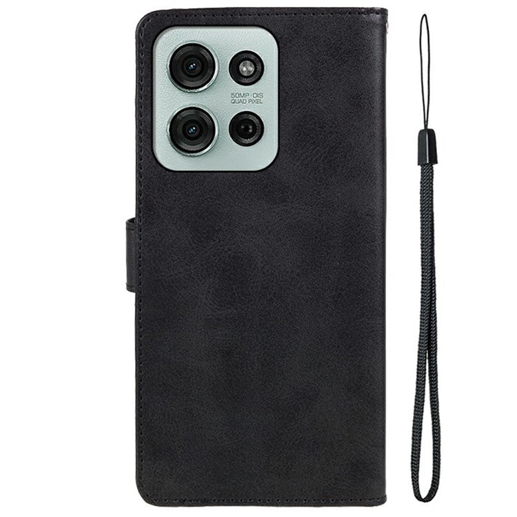 For Motorola Moto G75 5G Case PU Leather Wallet Protective Phone Cover Calf Texture - Black