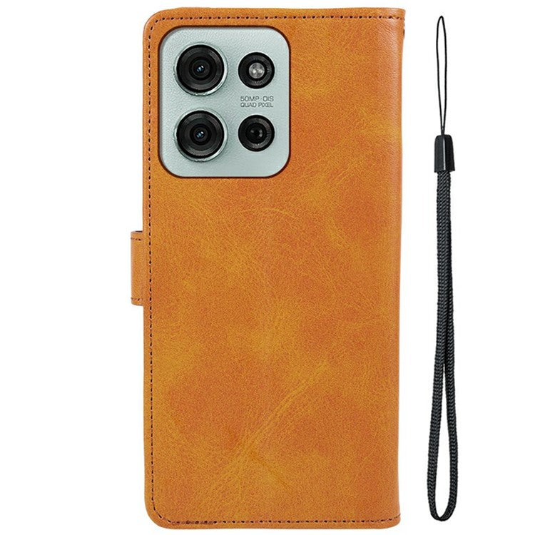 For Motorola Moto G75 5G Case PU Leather Wallet Protective Phone Cover Calf Texture - Khaki