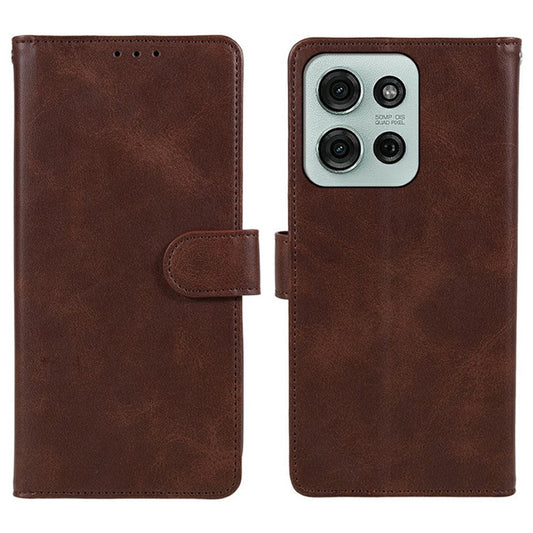 For Motorola Moto G75 5G Case PU Leather Wallet Protective Phone Cover Calf Texture - Brown