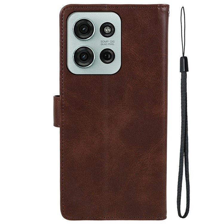 For Motorola Moto G75 5G Case PU Leather Wallet Protective Phone Cover Calf Texture - Brown